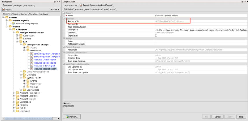 ArcSight Console - Resource ID