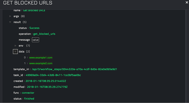 Sample output of the Get Blocked URLs operation
