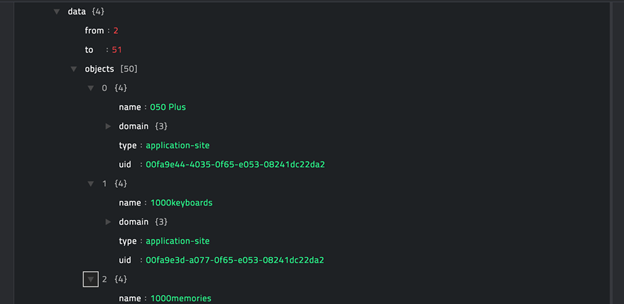 Sample output of the  Get Applications Detail operation