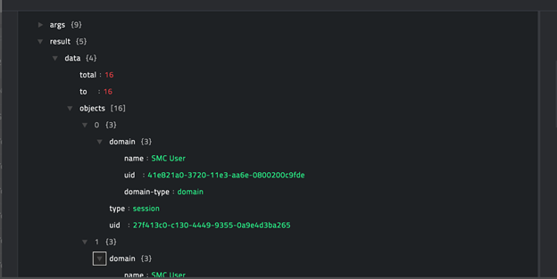 Sample output of the Get Sessions operation