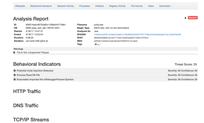 Sample output of the Download Report operation