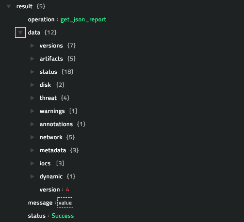 Sample output of the Get JSON Report operation