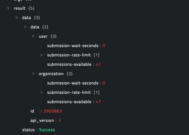 Sample output of the Get Rate Limit Information operation