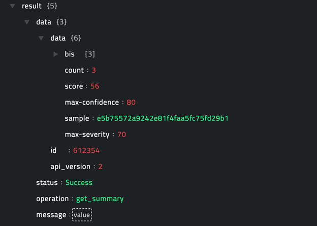 Sample output of the Get Summary operation