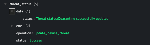 Sample output of the Update Device Threat operation