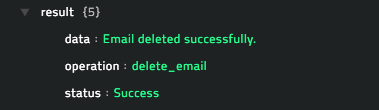 Sample output of the Delete Email operation