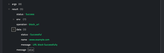 Sample output of the Block URL operation