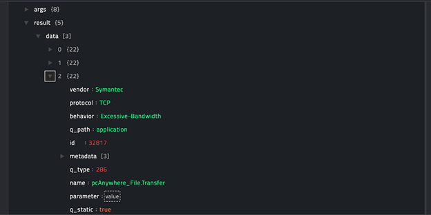 Sample output of the Get Blocked Applications operation
