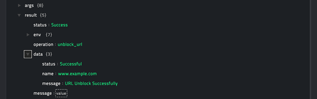 Sample output of the Unblock URL operation