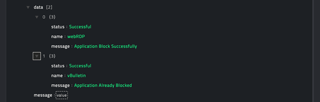 Sample output of the Block Applications operation