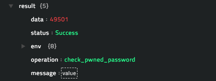 Sample output of the Lookup for Pwned Password operation