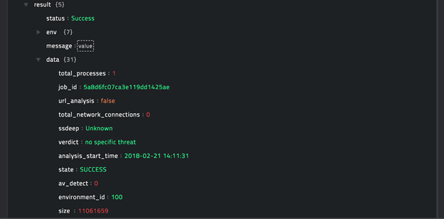 Sample output of the Get Analysis Report operation