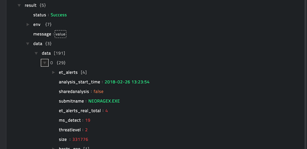 Sample output of the Get Multiple Analysis Reports operation