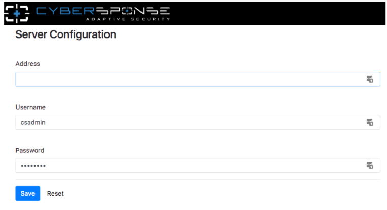 CyberSponse Application - Server Configuration dialog