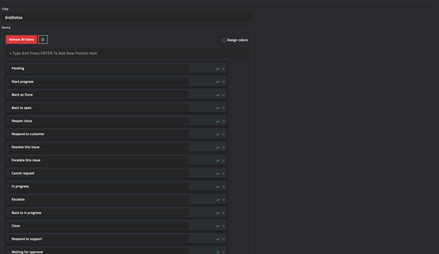 Adding a JiraStatus picklist