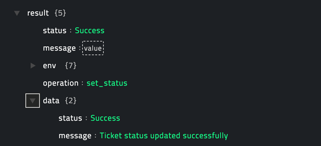 Sample output of the Set Ticket Status operation