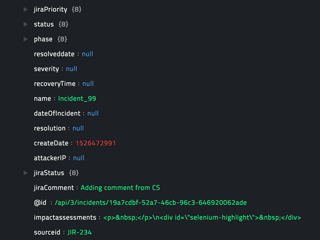 Sample output of the Update CyOPs Record operation