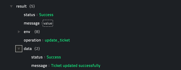 Sample output of the Update Ticket operation