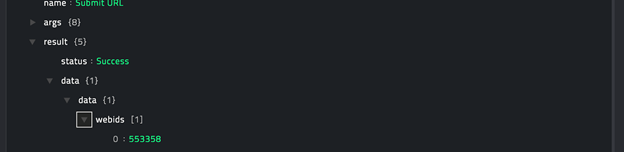 Sample output of the Submit URL operation