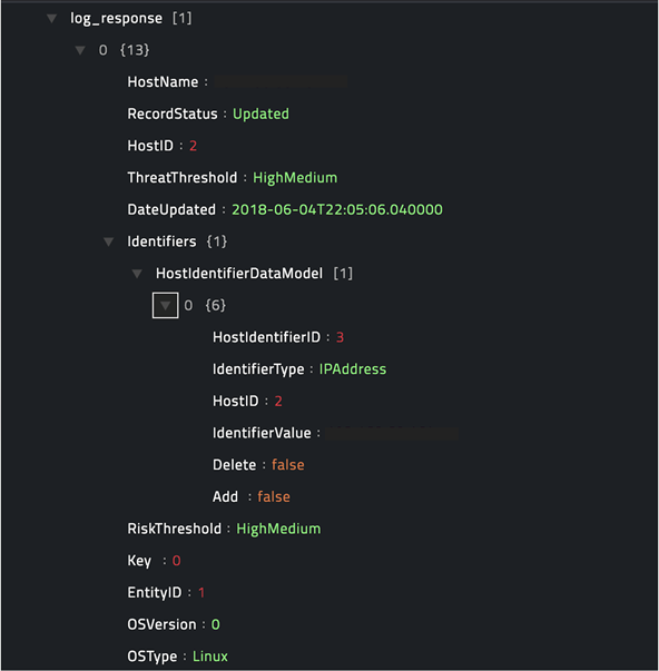 Sample output of the Get Host Details operation