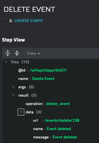 Sample output of the Delete Event operation