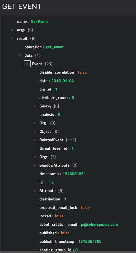 Sample output of the Get Event operation
