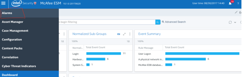 McAfee ESM - Alarms option
