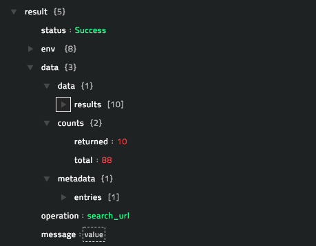 Sample output of the Search URL operation