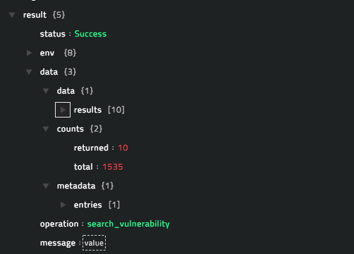 Sample output of the Search Vulnerabilities operation