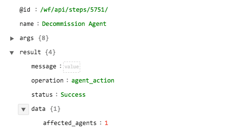 Sample output of the Decommission Agent operation
