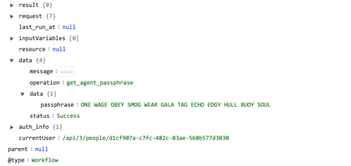 Sample output of the Get Agent Passphrase operation