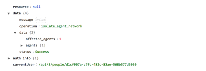 Sample output of the Isolate Agent Network operation