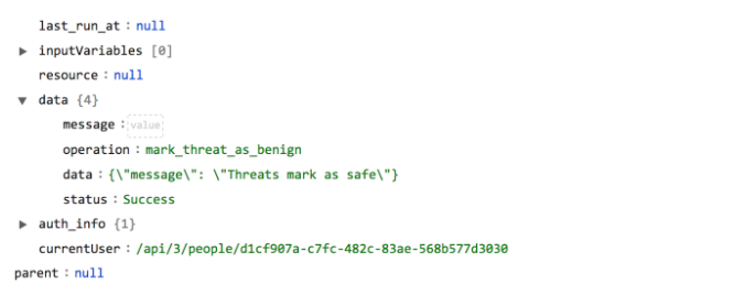 Sample output of the Mark Threat as Benign operation