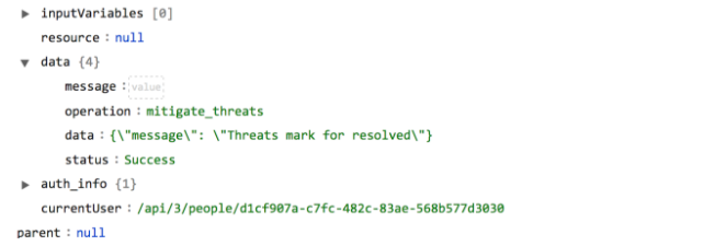 Sample output of the Mitigate Threats operation