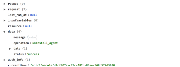 Sample output of the Uninstall Agent operation