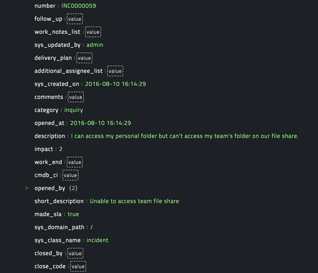 Sample output of the Advanced Search operation