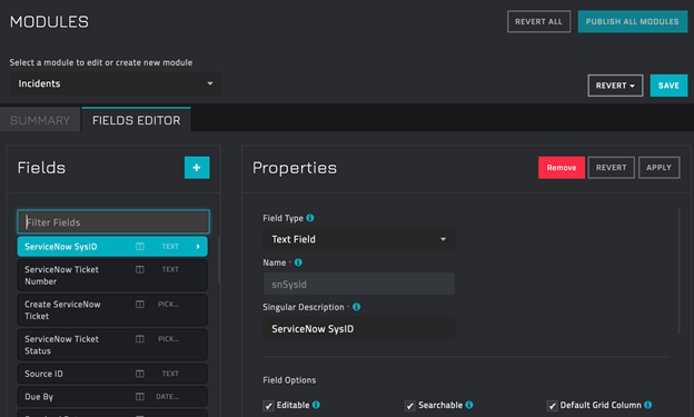 Updating Incident module with ServiceNow Sys ID field