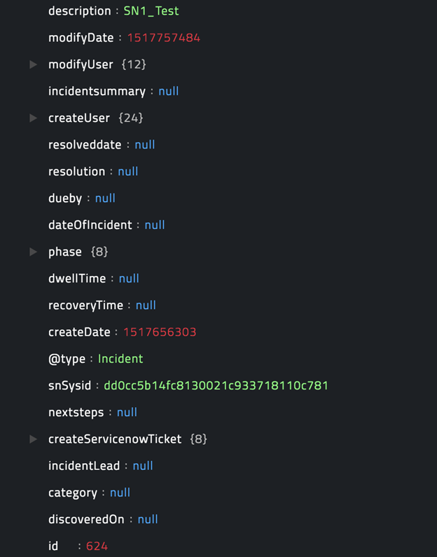 Sample output of the Update CyOPs Record operation