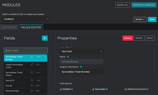 Updating Incident module with ServiceNow Ticket Number field