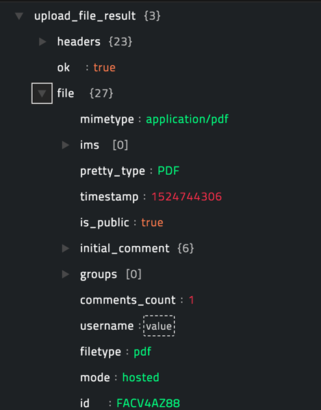 Sample output of the Upload File operation