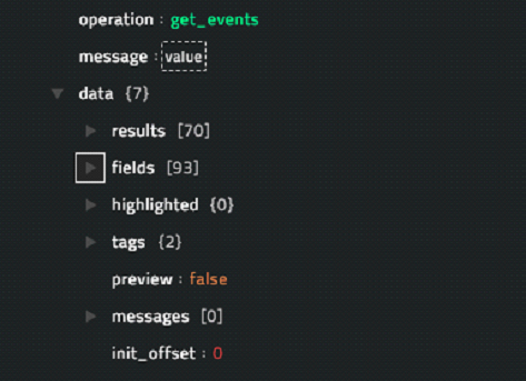 Sample output of the Get Events for a Search operation
