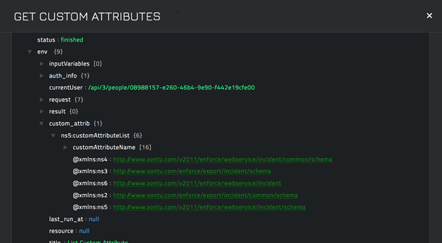 Sample output of the Get Custom Attributes operation