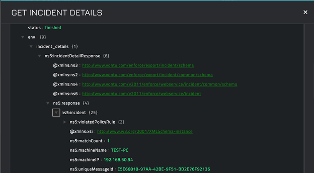 Sample output of the Get Incident Details operation