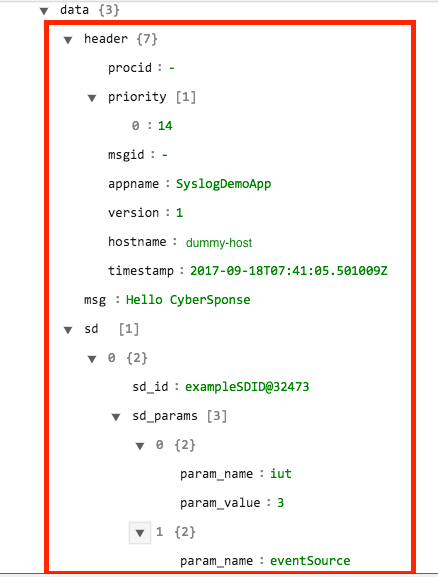 Sample output of the Parse Event operation