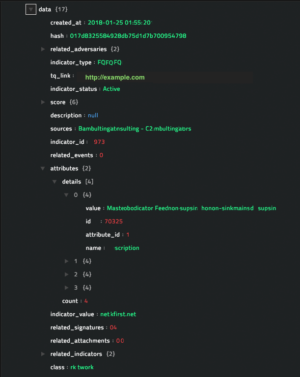 Sample output of the Get Domain Reputation operation