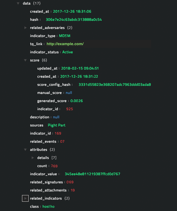 Sample output of the Get File Reputation operation