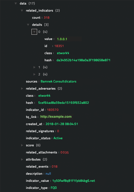 Sample output of the Get Search Indicator operation