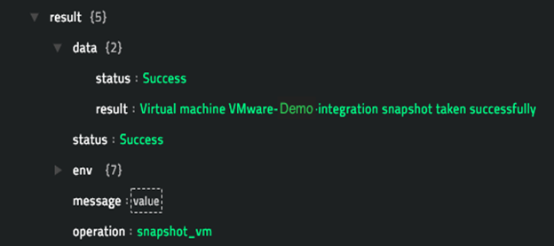 Sample output of the Snapshot VM operation