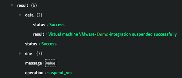 Sample output of the Suspend VM operation