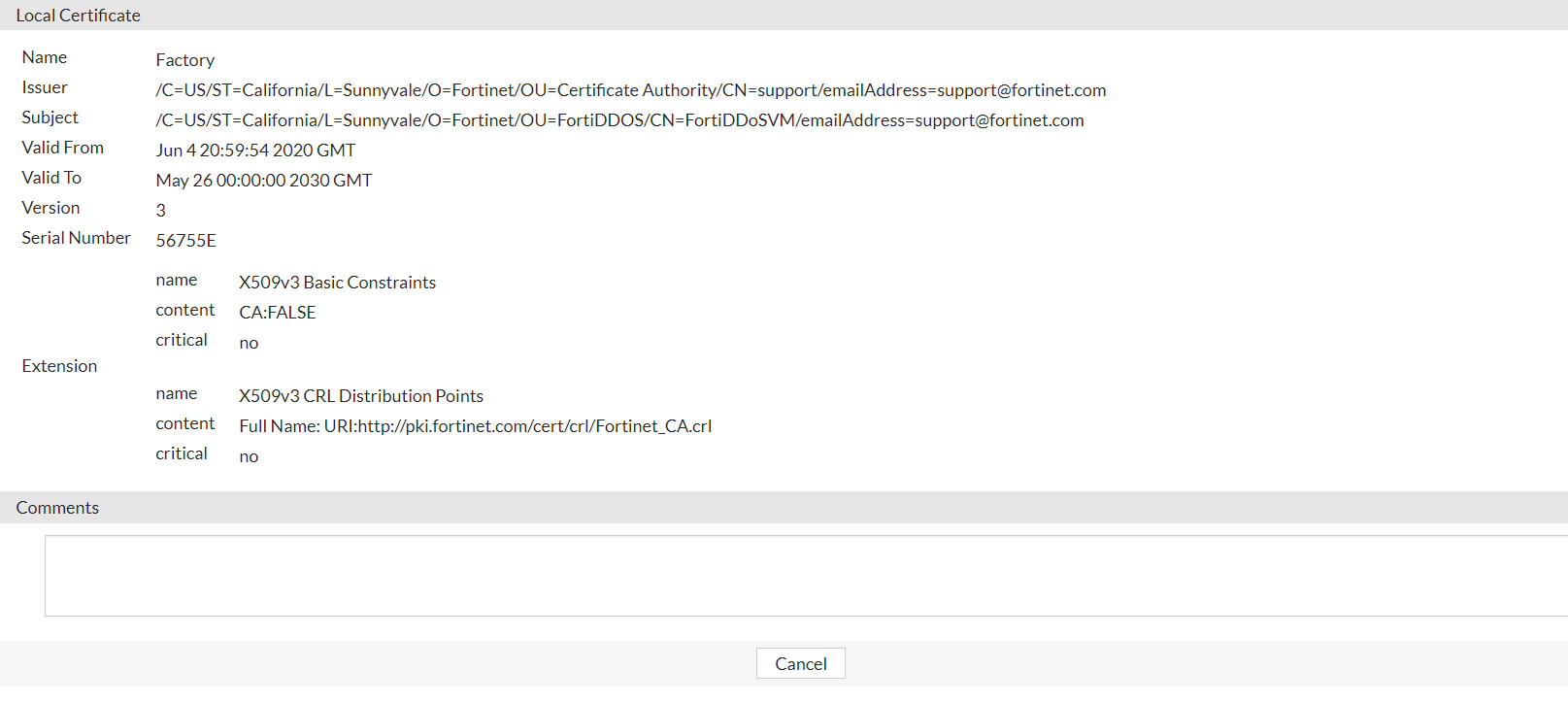 Managing local certificates | FortiDDoS-F 6.5.0 | Fortinet Document Library
